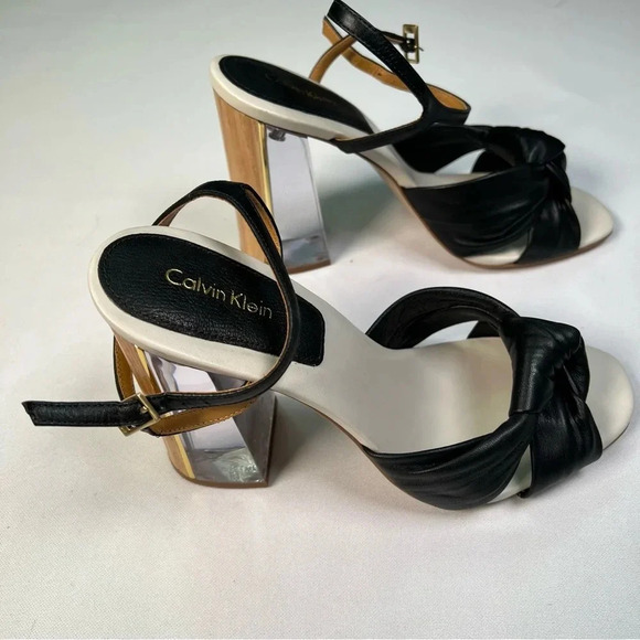 Calvin Klein Laureen acrylic / wooden block heel sandals Sz 9.5 worn in store - Picture 3 of 12